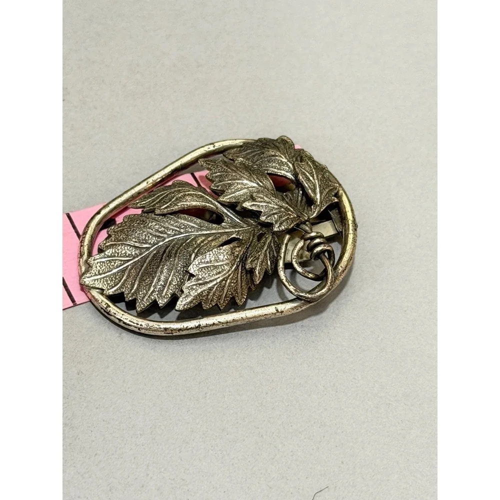 Vintage Leaf Fur‎ Clip Womens Silver Tone Art Deco Botanical Brooch